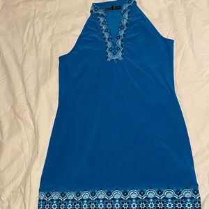 White House Black Market Teal Dress with Embroidered Detail